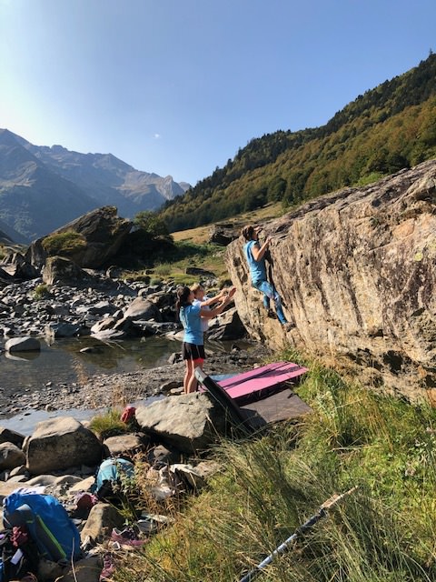 Boulder climbing at Pont de Camps- Pyrenees - Ossau Valley