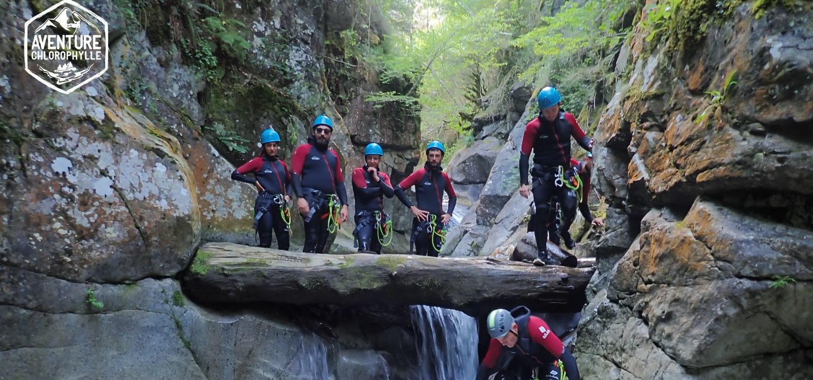 Boy's stag party canyoning in the Atlantic Pyrenees